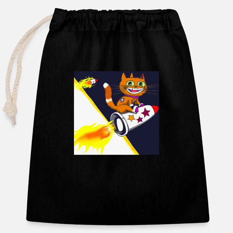 Rocket Cat - Closable cotton gift bag (25x30cm) - black