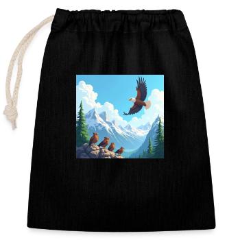 Majestätischer Adler über den Bergen - Cartoon - Verschließbarer Geschenkbeutel aus Baumwolle (25x30cm) - Schwarz - Vorne