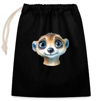 Dessin à l’aquarelle suricate - Sac cadeau en coton avec cordon (25 x 30 cm) - noir - Devant