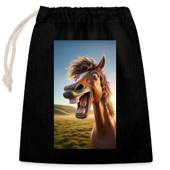 Horse laughing - Closable cotton gift bag (25x30cm) - black - Front