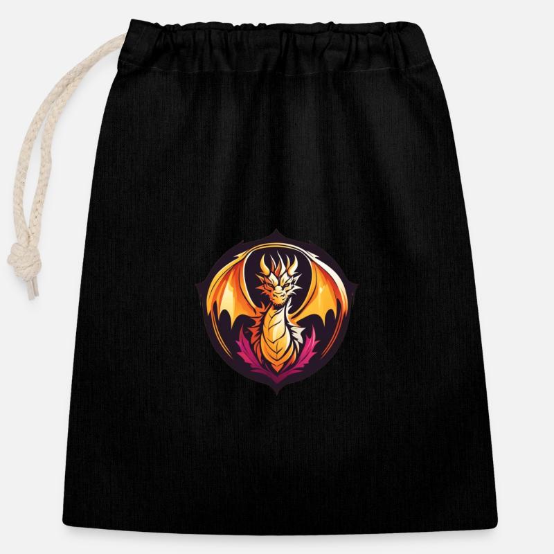 Dragon - Sac cadeau en coton avec cordon (25 x 30 cm) - noir