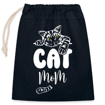 Maman chat - Sac cadeau en coton avec cordon (25 x 30 cm) - bleu marine - Devant