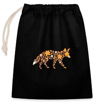 Nordic Floral - Soft Orange Fox - Closable cotton gift bag (25x30cm) - black - Front