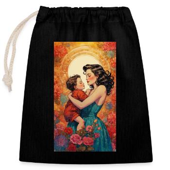 Mother and Child - Retro 50s - Closable cotton gift bag (25x30cm) - black - Front