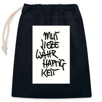 COURAGE, LOVE, TRUTHFULNESS - Closable cotton gift bag (25x30cm) - navy - Front