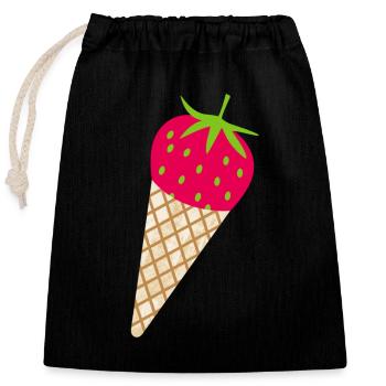 fraise crème glacée fraise temps sucré fruits délicieux fruits - Sac cadeau en coton avec cordon (25 x 30 cm) - noir - Devant