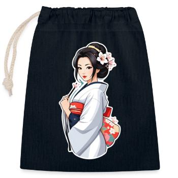 Japanerin im Kimono - Japan - Manga - Verschließbarer Geschenkbeutel aus Baumwolle (25x30cm) - Navy - Vorne