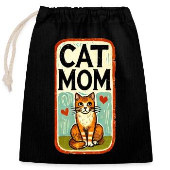 Maman chat roux - Sac cadeau en coton avec cordon (25 x 30 cm) - noir - Devant