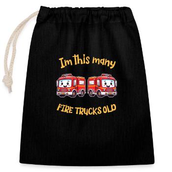 Cute Fire Truck - Im this many Firetrucks old - Closable cotton gift bag (25x30cm) - black - Front