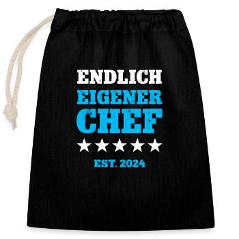 Endlich Eigener Chef 2024 Selbstständig Machen - Verschließbarer Geschenkbeutel aus Baumwolle (25x30cm) - Schwarz - Vorne