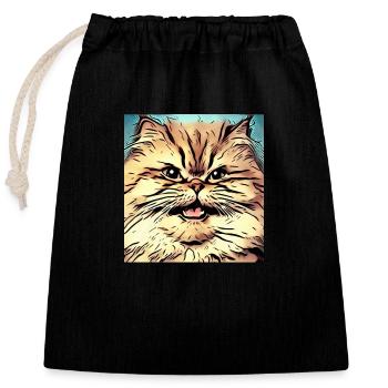 Persian cat Negan in comic style - Closable cotton gift bag (25x30cm) - black - Front