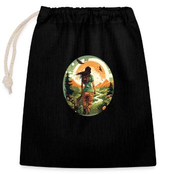 Natural adventure - sustainable through nature - Closable cotton gift bag (25x30cm) - black - Front