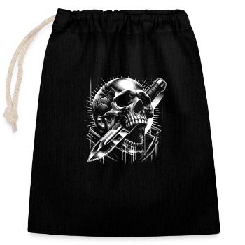 Radiant Edge: Skull with Combat Knife - Closable cotton gift bag (25x30cm) - black - Front