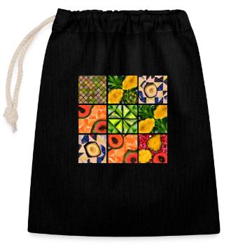 Mosaïque de fruits tropicaux - Sac cadeau en coton avec cordon (25 x 30 cm) - noir - Devant