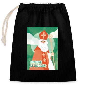 joyeuse st nicolas - Sac cadeau en coton avec cordon (25 x 30 cm) - noir - Devant