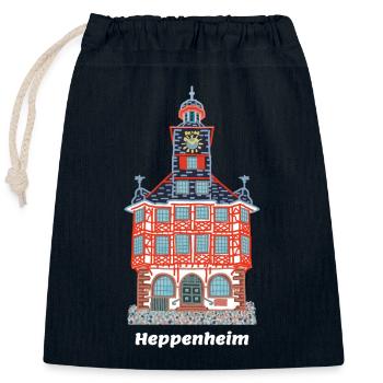 Hôtel de ville historique de Heppenheim, Hesse, Dessin - Sac cadeau en coton avec cordon (25 x 30 cm) - bleu marine - Devant