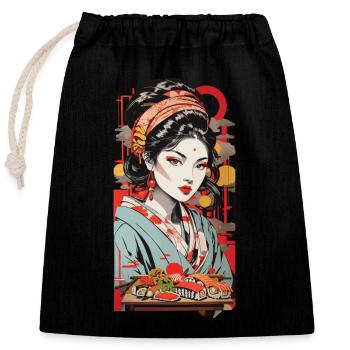 Sushi Geisha Japanische Kunst Popart Design - Verschließbarer Geschenkbeutel aus Baumwolle (25x30cm) - Schwarz - Vorne