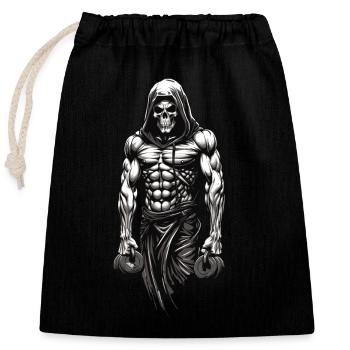 Conception puissante de l’entraînement du squelette du bodybuilder - Sac cadeau en coton avec cordon (25 x 30 cm) - noir - Devant