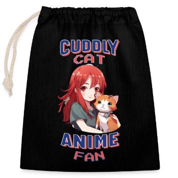 Cuddly cat Anime fan Manga Girl with cute Cat - Closable cotton gift bag (25x30cm) - black - Front