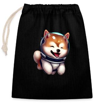 Shiba Inu Astronaut - Closable cotton gift bag (25x30cm) - black - Front