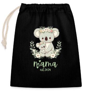 Mama Est. 2024 Koala câlin Couronne florale nouvelle maman - Sac cadeau en coton avec cordon (25 x 30 cm) - noir - Devant