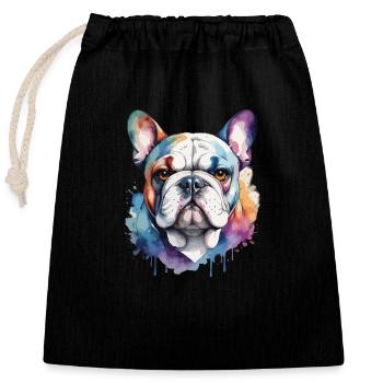 Französische Bulldogge Cool Cool Bunt - Verschließbarer Geschenkbeutel aus Baumwolle (25x30cm) - Schwarz - Vorne
