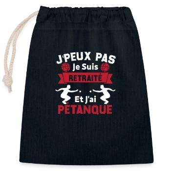 J'peux pas je suis Retraité et j'ai Pétanque - Sac cadeau en coton avec cordon (25 x 30 cm) - bleu marine - Devant