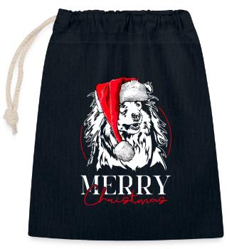 Santa Langhaar Collie Merry Christmas Wilsigns - Verschließbarer Geschenkbeutel aus Baumwolle (25x30cm) - Navy - Vorne