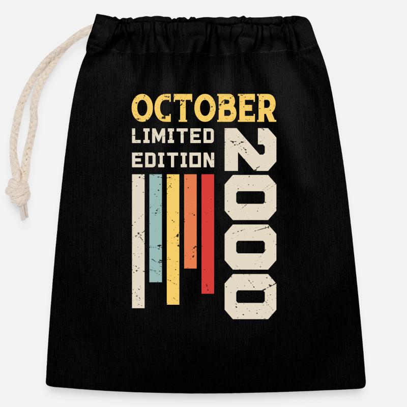 Octobre 2000 - Cadeau anniversaire Octobre 2000 - Sac cadeau en coton avec cordon (25 x 30 cm) - noir