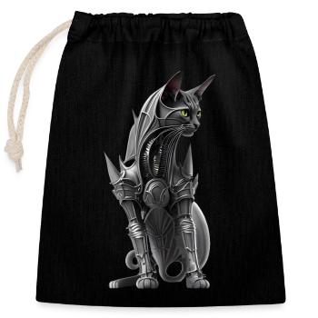 Cat in biomechanical armor - Closable cotton gift bag (25x30cm) - black - Front