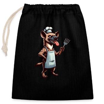Chef hyène au barbecue d’été Grill - Sac cadeau en coton avec cordon (25 x 30 cm) - noir - Devant