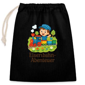 Railway Adventure Children's Motif - Closable cotton gift bag (25x30cm) - black - Front