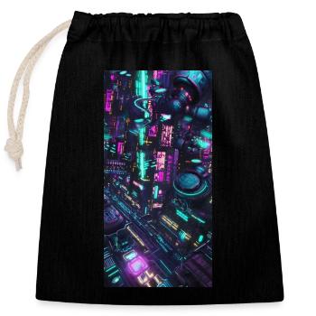 CYBERPUNK - Verschließbarer Geschenkbeutel aus Baumwolle (25x30cm) - Schwarz - Vorne