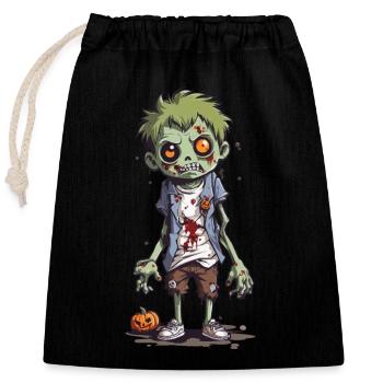 Cartoon Zombie Goule Halloween Nuit - Sac cadeau en coton avec cordon (25 x 30 cm) - noir - Devant