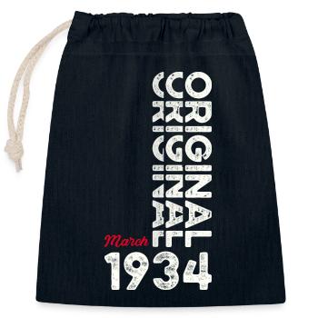 90th Birthday Original March Born 1934 - Closable cotton gift bag (25x30cm) - navy - Front