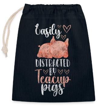 Teacup Cute Piglet Pig - Closable cotton gift bag (25x30cm) - navy - Front