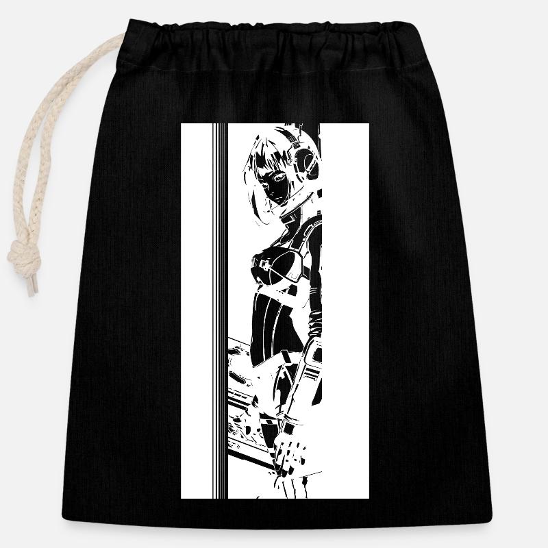 Fille cyberpunk - Sac cadeau en coton avec cordon (25 x 30 cm) - noir