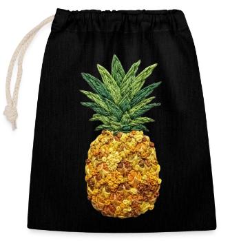 Besticktes Ananas-Tropenfrucht-Design (bedruckt) - Verschließbarer Geschenkbeutel aus Baumwolle (25x30cm) - Schwarz - Vorne