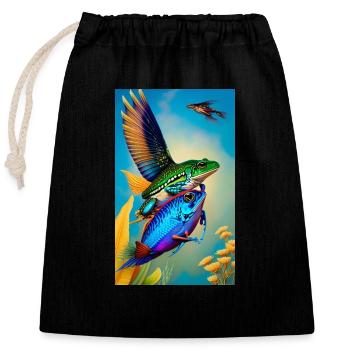 Flying Fish - Verschließbarer Geschenkbeutel aus Baumwolle (25x30cm) - Schwarz - Vorne