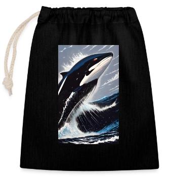 Orque | Baleine | Épaulard | Créature marine | Océan - Sac cadeau en coton avec cordon (25 x 30 cm) - noir - Devant