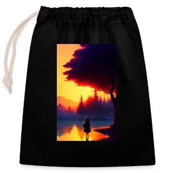 Woman | Face | Girls | Anime - Closable cotton gift bag (25x30cm) - black - Front