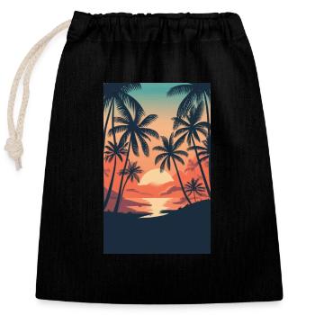 beach palmier mer - Sac cadeau en coton avec cordon (25 x 30 cm) - noir - Devant