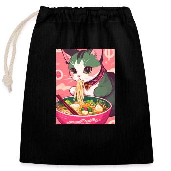 Katze ,Japan ,Kawaii,anime,ramen,suppe - Verschließbarer Geschenkbeutel aus Baumwolle (25x30cm) - Schwarz - Vorne