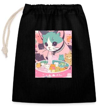 Katze ,Japan ,Kawaii,anime,ramen,katzen - Verschließbarer Geschenkbeutel aus Baumwolle (25x30cm) - Schwarz - Vorne
