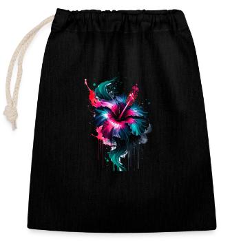 encre,hibiscus,illustration,peinture,graffiti,fleur - Sac cadeau en coton avec cordon (25 x 30 cm) - noir - Devant