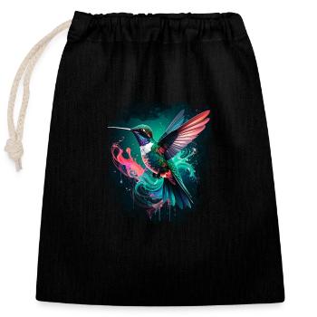 hummingbird, bird, illustration, colorful, graffiti - Closable cotton gift bag (25x30cm) - black - Front
