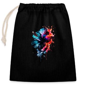 ink,hibiscus,illustration,painting,graffiti,flower - Closable cotton gift bag (25x30cm) - black - Front