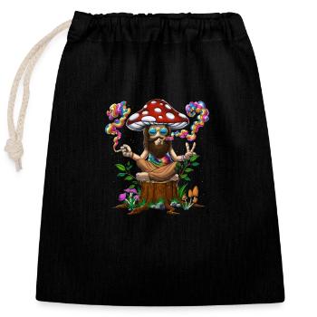 Tie-Dye Hippie Mushroom - Closable cotton gift bag (25x30cm) - black - Front