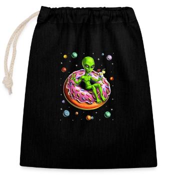 Space Alien Reiten Donut - Verschließbarer Geschenkbeutel aus Baumwolle (25x30cm) - Schwarz - Vorne