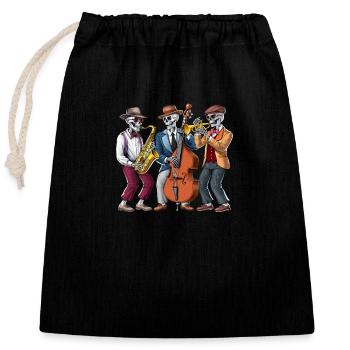 Skeleton Jazz Musiker - Verschließbarer Geschenkbeutel aus Baumwolle (25x30cm) - Schwarz - Vorne